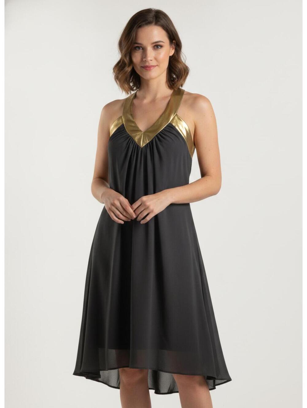 Black/Gold Silk Cocktail Dress Special Occasion LBD Medium